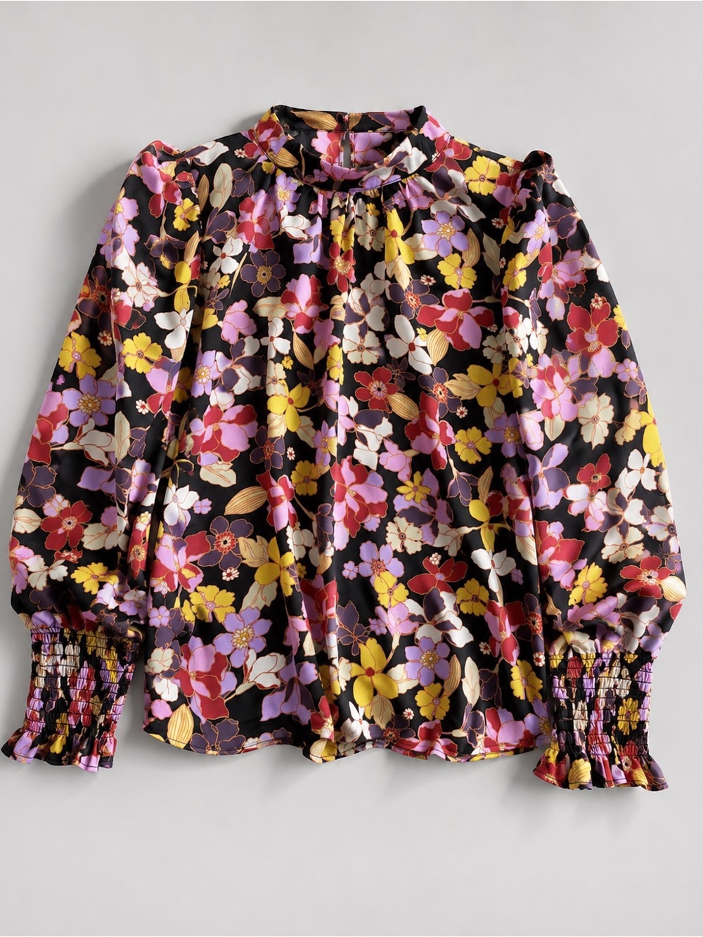 Who What Wear Boho Cottagecore Floral Blouse XL Smocked Long Sleeve Top Smocking